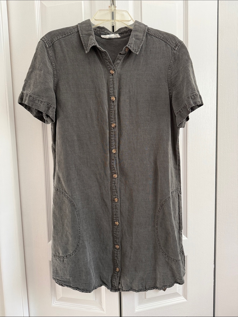 Lucky Brand Washed Gray Short-Sleeve Button-Up Mini Dress